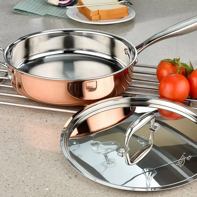 Modern three-layer composite T2 copper non-stick pan thickened mirror polished frying pan, suitable for kitchen cooking
