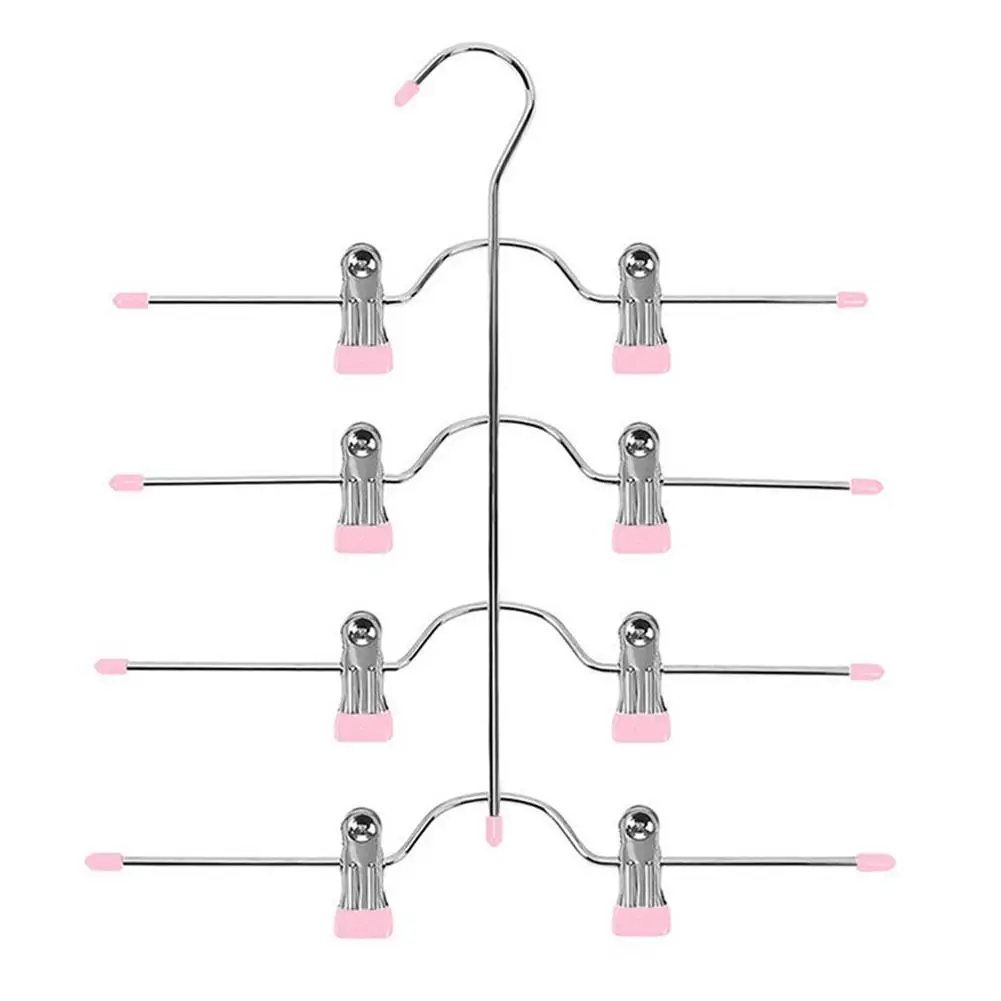 Falda de 4 niveles, pantalones cortos, perchas, ahorro de espacio con Clips ajustables, organizador de almacenamiento, falda, ropa, sin pantalones de Metal, Slip Ha E6d5
