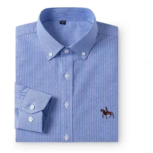 Imagen 1 del producto Camisa Oxford de algodón 100% para hombre, camisas de vestir formales de corte Regular, informales, lisas, de manga larga, blusa Social, ropa masculina