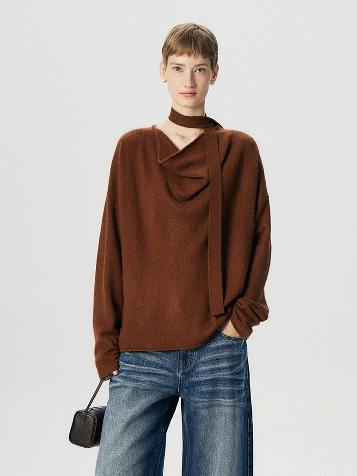 

Thoransaura Women's Knitted Sweater Overhead Velour Bear Fur Wool Brued Collar Design Casual Loose Sle Autumn Season