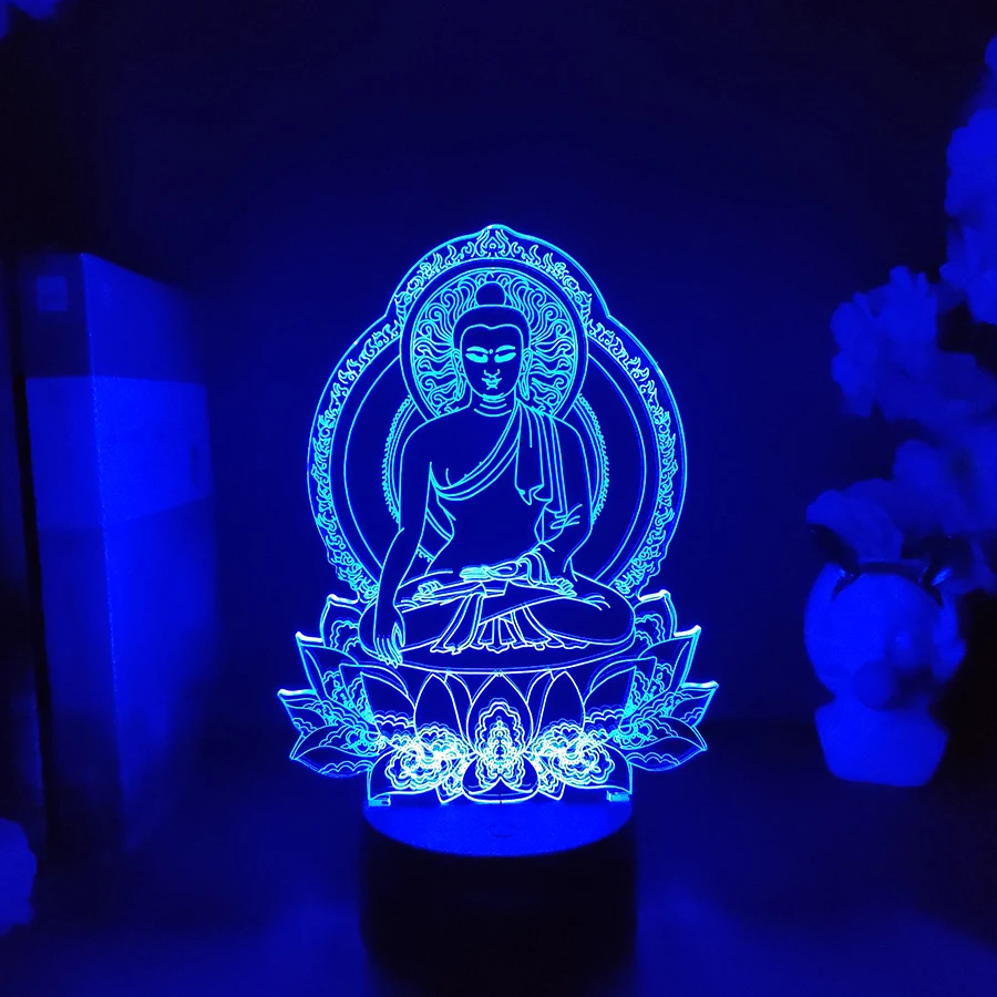 

Sakyamuni Buddha Statue Lamp 7 Color Changing Nightlight Decoration Fireplace LED Sensor Lights with Remote Control