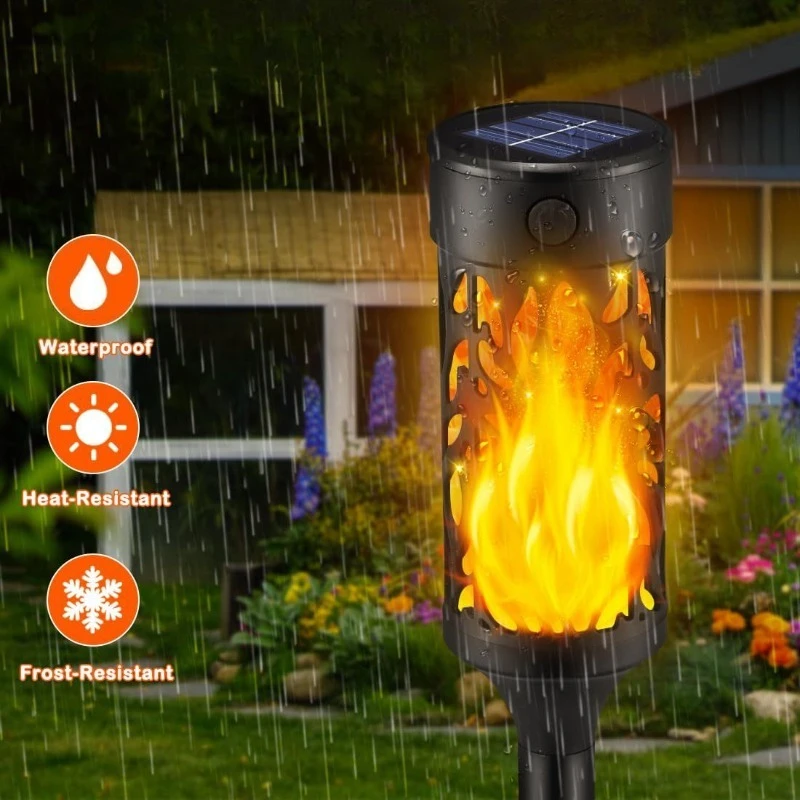 New Round Solar Flame Lamp IP65 Waterproof Outdoor Lawn Light Flickering Atmosphere Lighting for Courtyard Garden Villa Landscap