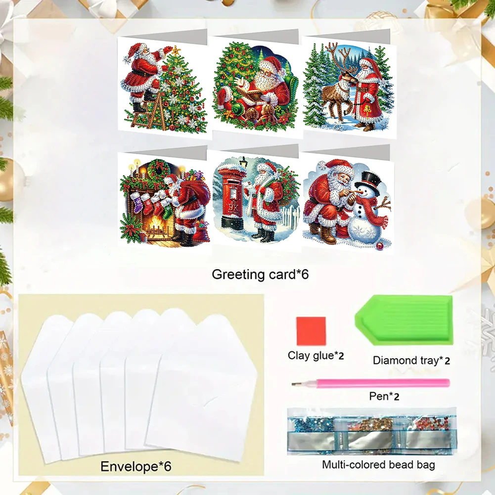 

6PCS DIY Santa Claus Diamond Art Greeting Cards Congratulations Cards & Gifts