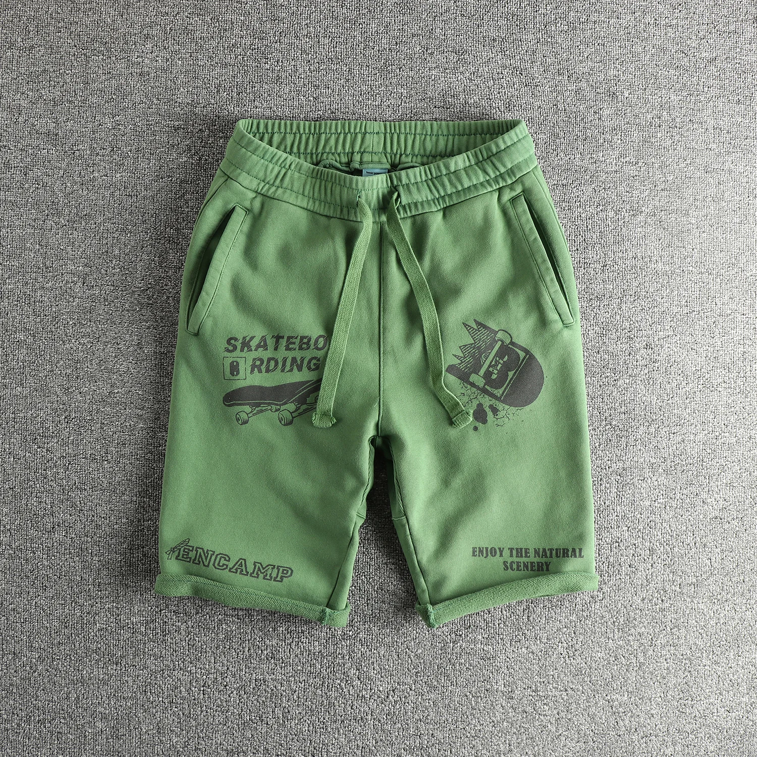 Retro High Street Trend Casual Shorts Men's High Crocodile Terry Cotton Youth Sports Pants