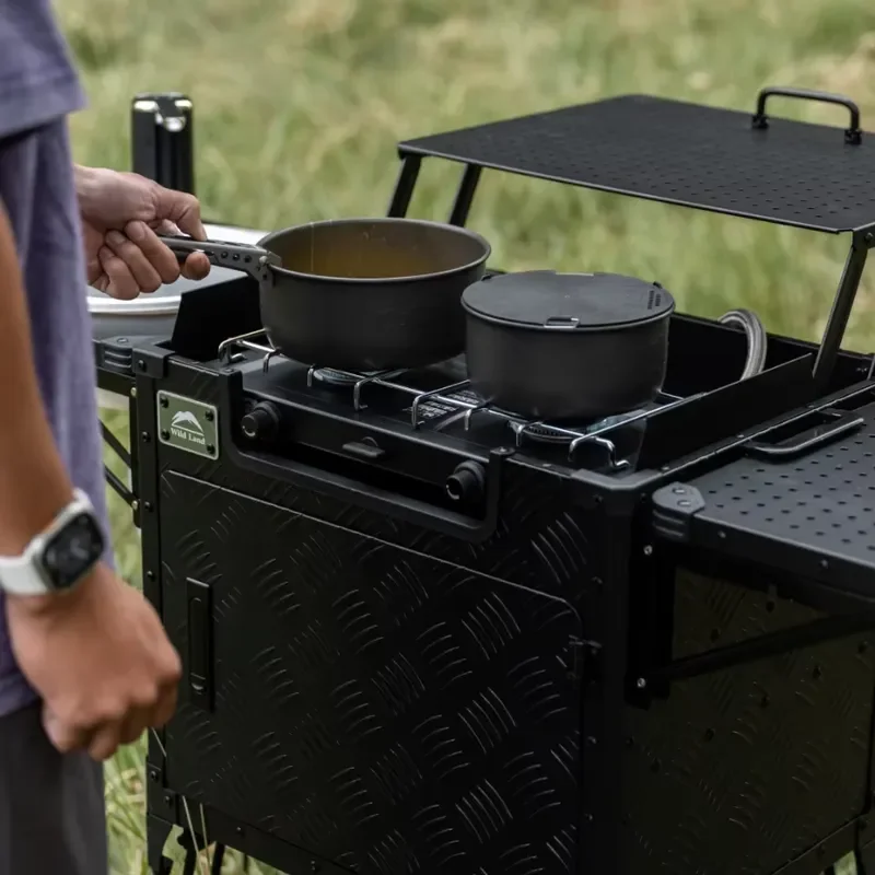 Wild Land Multi-Function Camping Kitchen System Integrated Stove Sink Drawer in Aluminum Case for Outdoor Cooking