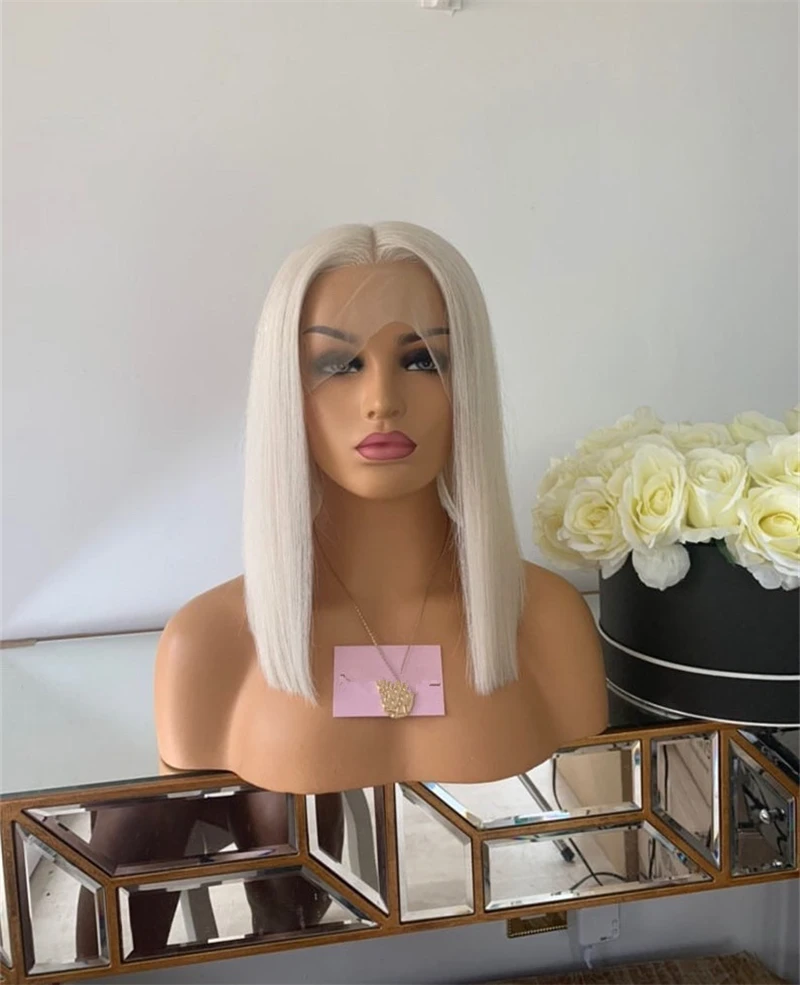 Platinum Blonde Wig 13x1 Lace Front Wig Long Silky Straight Glueless Human Hair Lace Wigs For Women Daily Wear