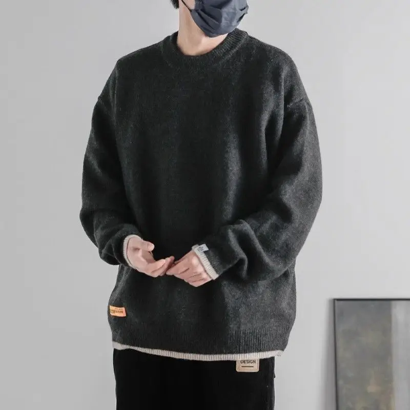 

Loose American Sle Men's Knitwear Pure Color Lazy Sle Sweater Casual Autumn Faion Brand Line irt Soft Polyester Fiber