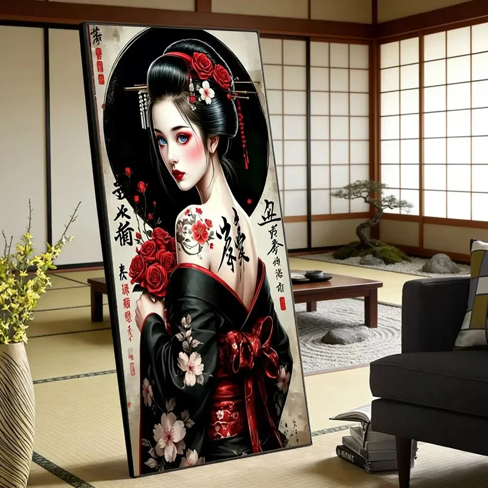 Vintage Japanese Traditional Samurai Woman Holding Katana Canvas Painting Wall Art Geisha Samurai Posters Prints Home Decor