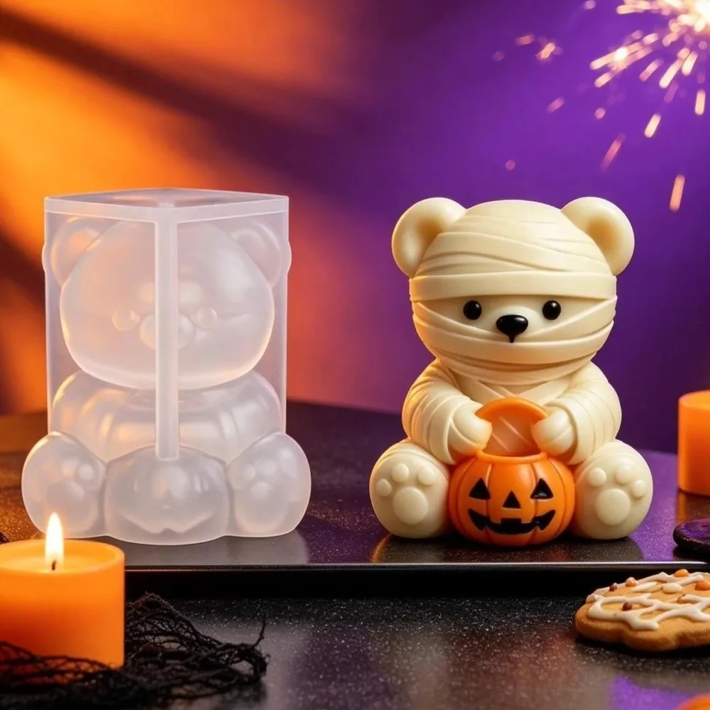 Multipurpose 3D Shaped Pumpkin Bear Silicone Candle Mold Non-stick Handmade Candle Making Mold Soft Casting Mold Halloween Decor
