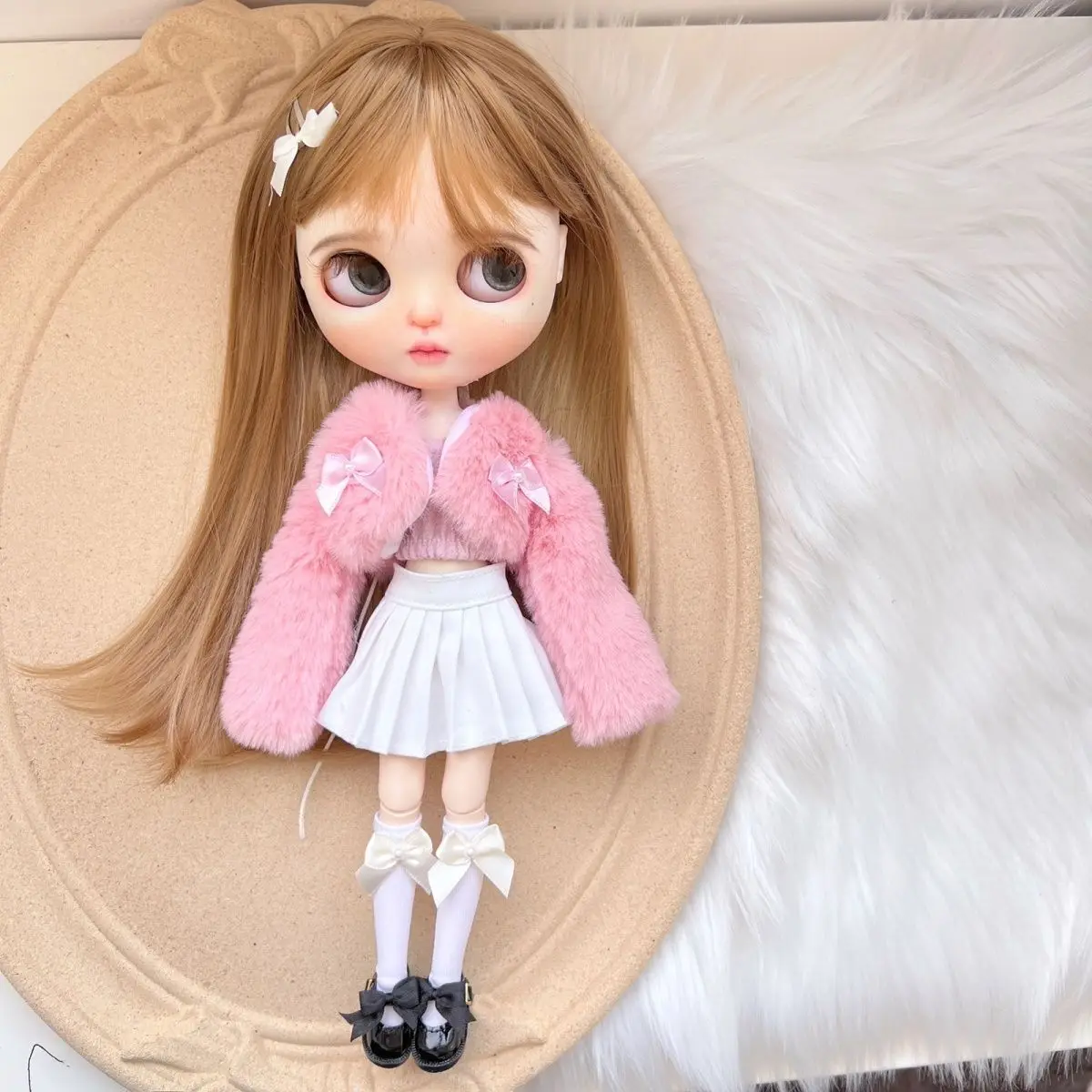 Blythe Doll Dress Set OB22 OB24 AZONE Plush Jacket Winter Set Blythe doll clothes Handmade 28-30cm Doll Accessories Cute Doll