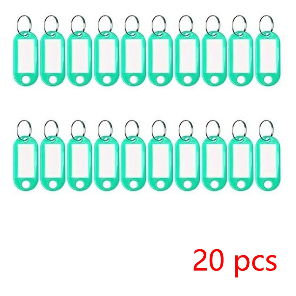 20/100 Stück Schlüsselanhänger, beschriftbarer Kunststoff-DIY-Namensring für Gepäck, Papieretiketten, Schlüsselanhänger, Koffer, Haustiermarkierungen, Zubehör, mehrfarbig