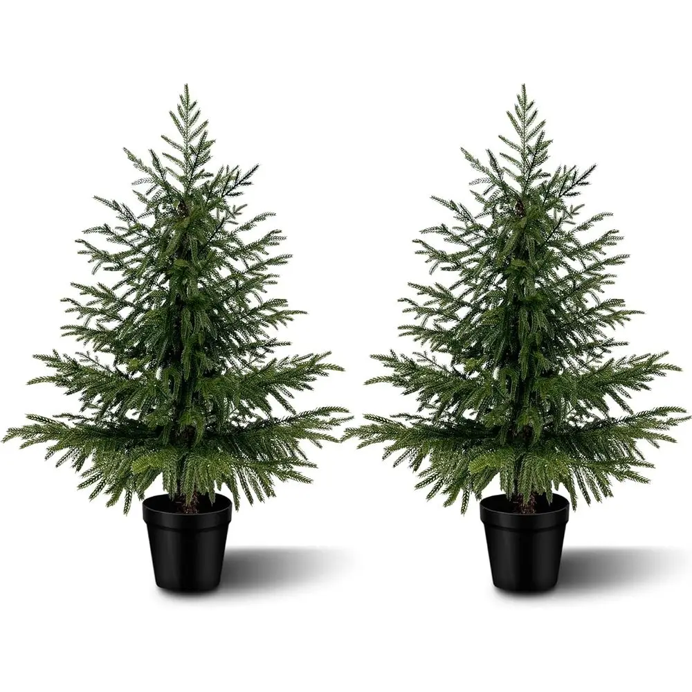 

2-Piece Artificial Topiary Set with Real Touch, Indoor/Outdoor Evergreen Plants in Black Pots for Home or Office Decor