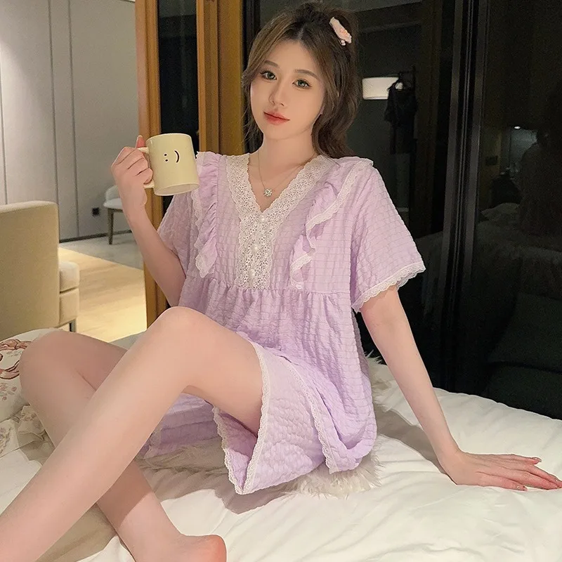 Plus Size Women Pajamas Set Sweet Korean Style Loungewear Summer Loose Homewear Thin Short Sleeved Tee & Shorts Two Piece Pj Set