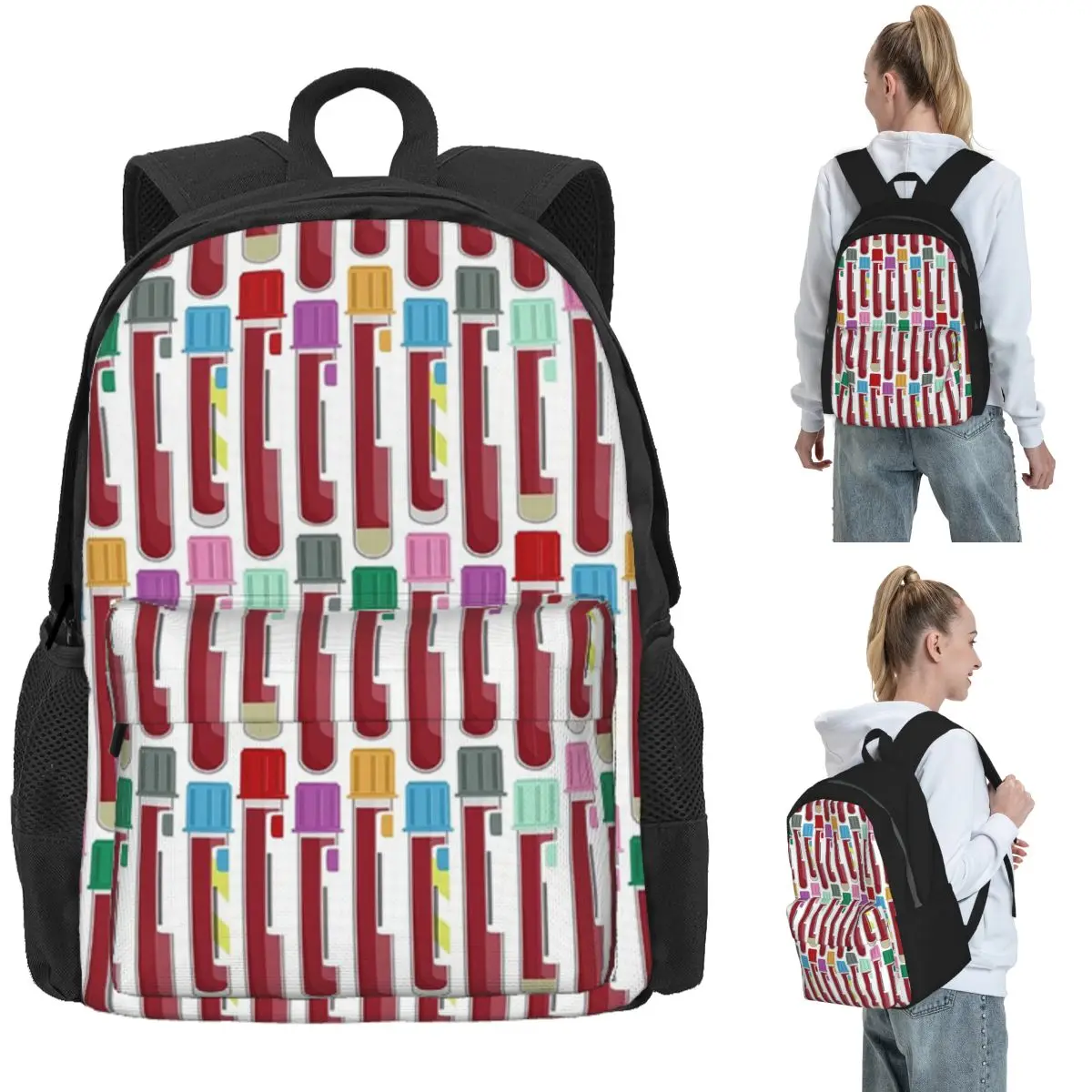 Phlebotomy Blood Tubes Backpack Daypack Large Capacity Children BookBag School Bag Shoulder Bags for Men Women