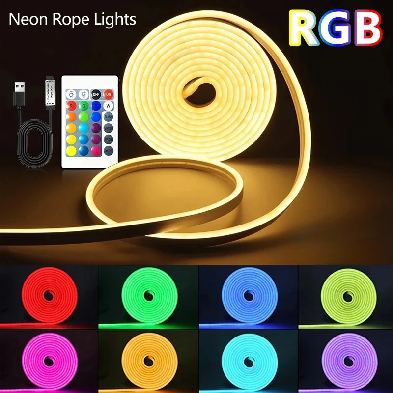 5V SMD 3535 LED Neon Lamp with Infrared Remote Control, Multi-color Lighting, Holiday Parties, Home Decoration RGB Dimming
