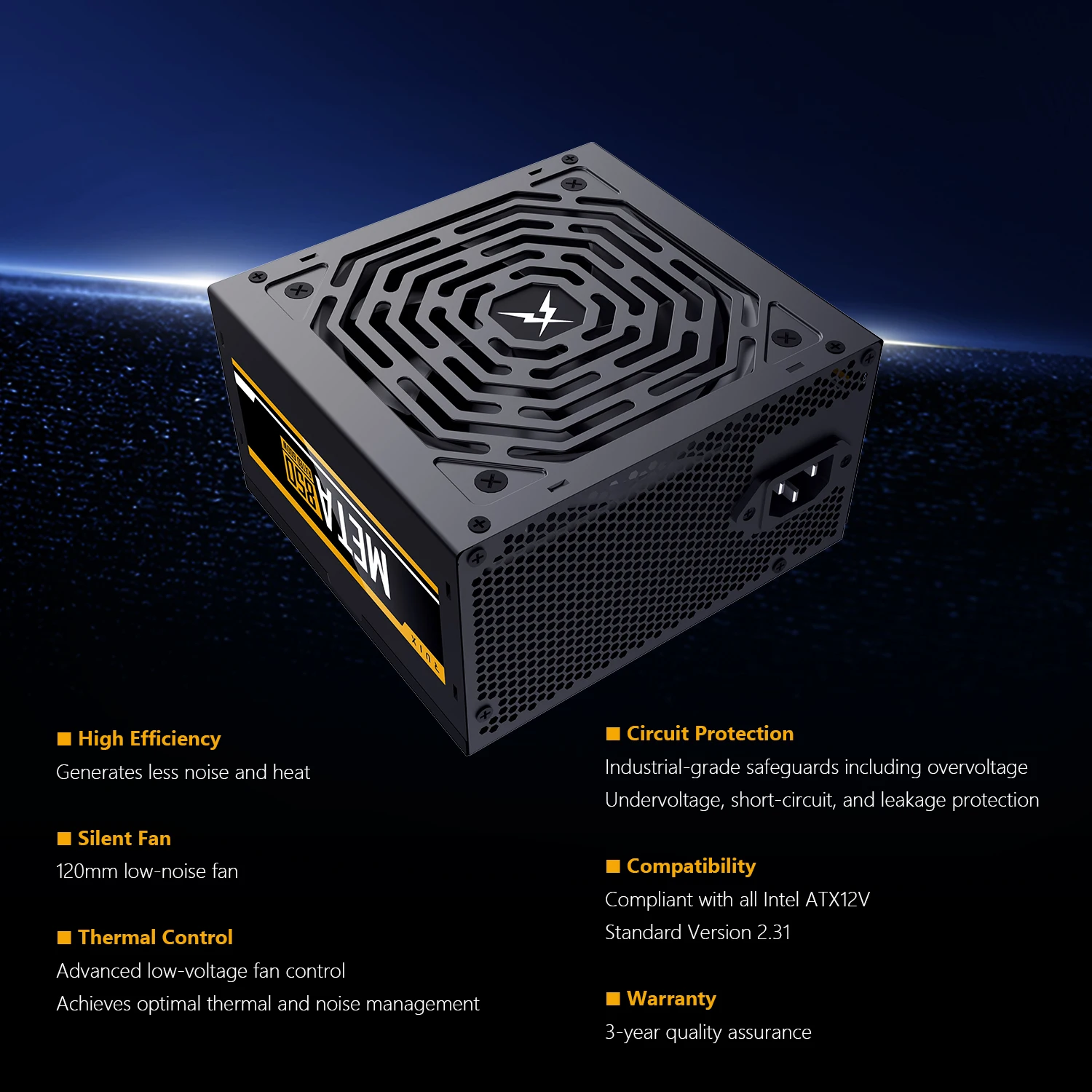 Ruix Meta850 Power Supply 600W Full Modular 24Pin 12V ATX Gaming PC PSU Black Ultra Quiet 120mm Fan for Desktop Computer BTC