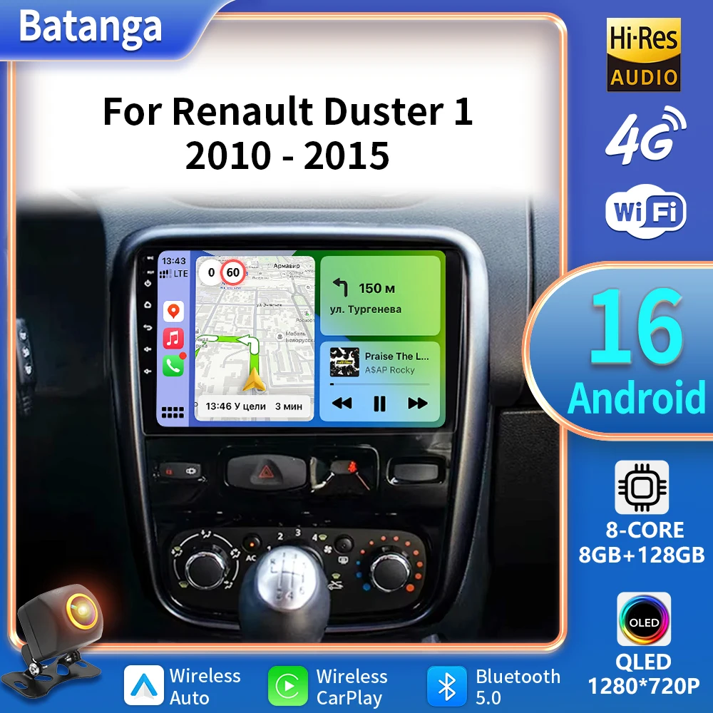 Batanga Android 16 Carplay Auto Car Radio For Renault Duster 1 2010 2011 2012 2013 2014 2015 Multimedia Video Player GPS 5G