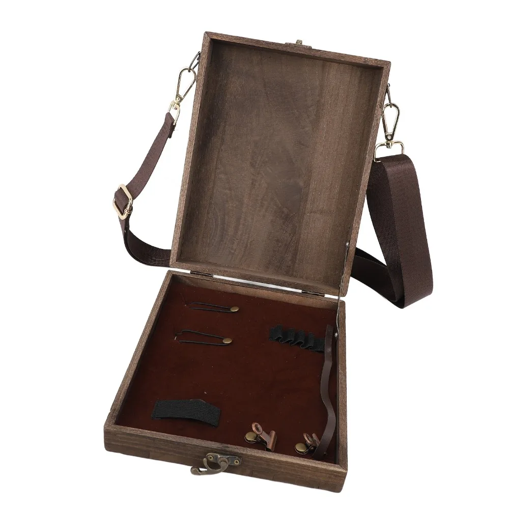 Portable Carbonized Brown Wooden Messenger Bag Wood Handmade Writing Box Postman Bag
