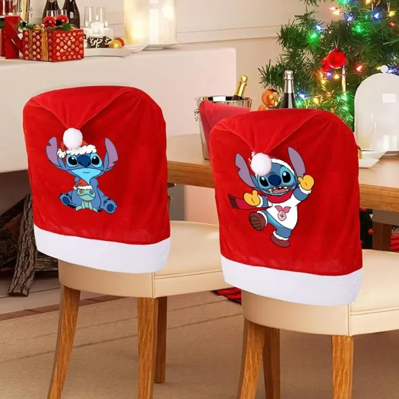 Stitch Christmas Chair Cover Red Xmas Table Decoration Kitchen Banquet Chair Protective Case Home Decor Navidad Party Supplies