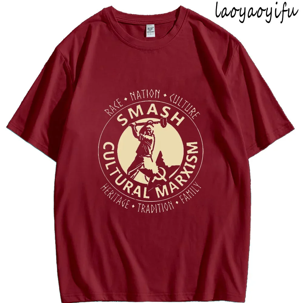 Unisex Cotton Tee Ropa Hombre Smash Cultural Marxism TShirt Isd Communist Anti-Antifa Patriot Nationalist Tops Men Clothing