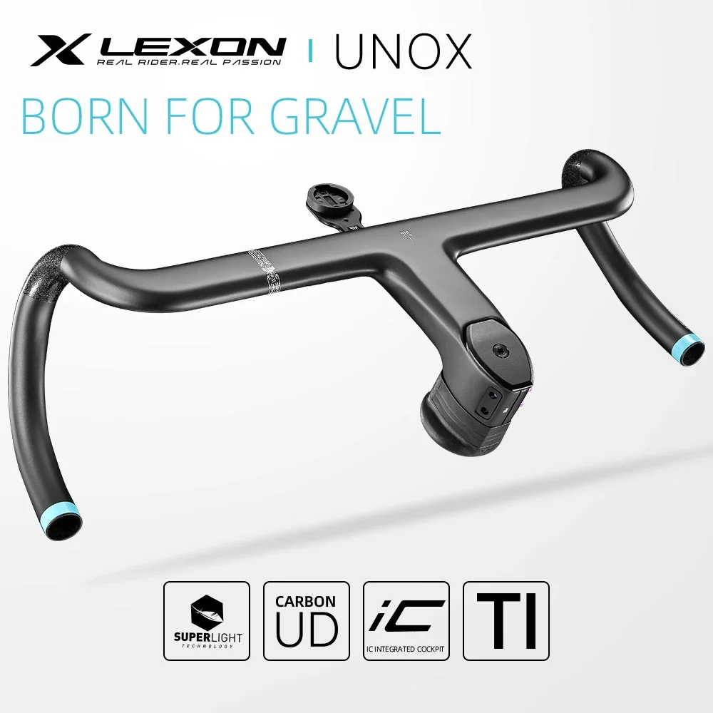 Manillar de grava LEXON de fibra de carbono UNOX, manillares de exotropismo para bicicleta de carretera, piezas de bicicleta de barra doblada integrada de 28,6mm