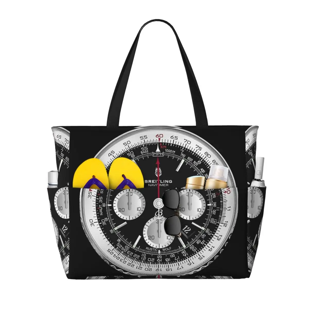 

Black Luxury Watch Face Beach Tote Bag Sport Gym Yoga Duffle Large Tote Bag Women Travel Bag Fitness bag