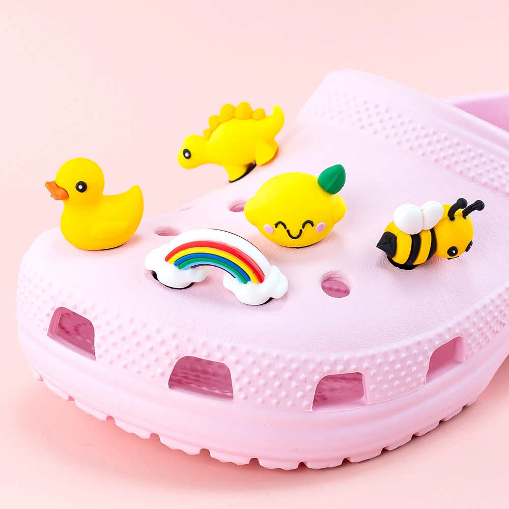 1/7pcs 3D Cute Duck Bee Dinosaur Shoe Charms Bunny Shoe Decorations Whale Pins for Girl Boy Kids Gifts Clog Buckle Accessories