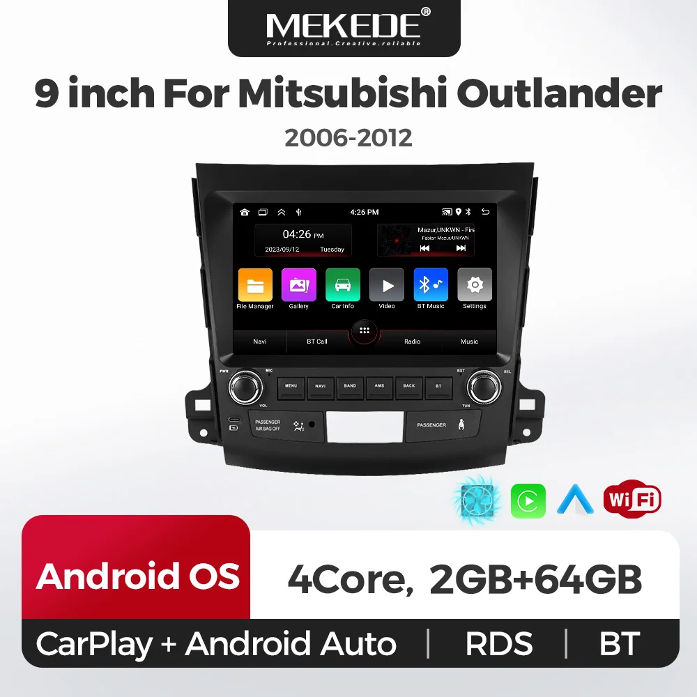 Autoradio MEKEDE 9 pouces 64 Go pour Mitsubishi Outlander 2006-2011 Peugeot 4007 Citroën C-Crosser, lecteur multimédia central Carplay