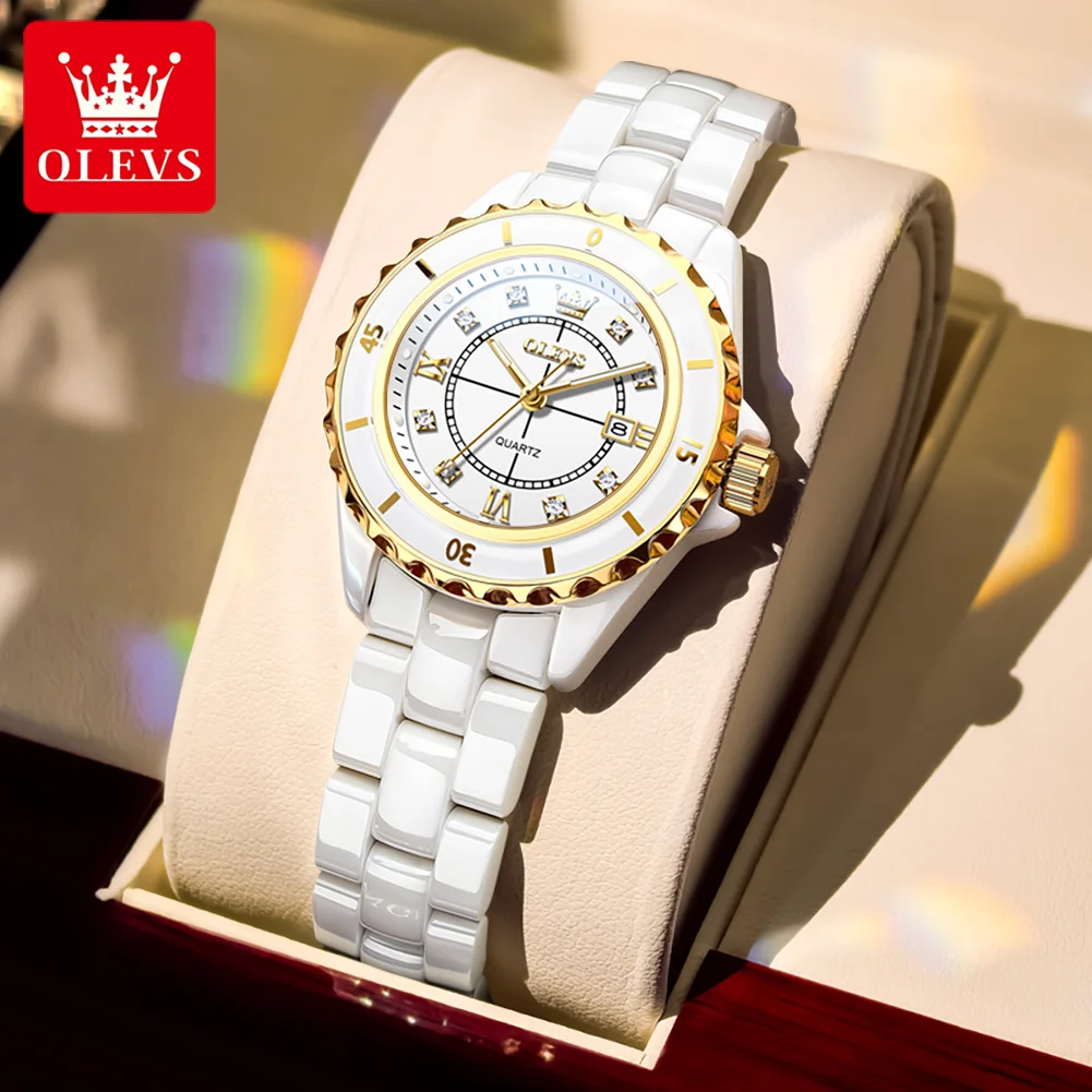

OLEVS 5658 Women's Quartz Wrist Watches New Luxury Elegant All Ceramics Strap Watch for Women Waterproof Luminous Ladies Watches