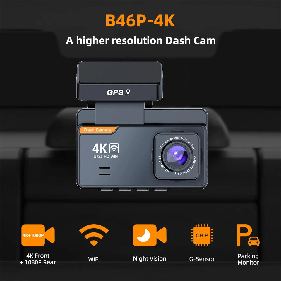 Acceo 4K Dash Cam Mini Car DVR Support 1080P Rear Camera with Night Vision WiFi 24H Parking Monitor Dual Camera Vehicle Recorder