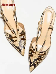 Cut-Out Slingback Sandals Pointed Toe Side Air Snakeskin Women's Sandals Kitten Heels Summer Luxury Party Shoes Sexy Elegant