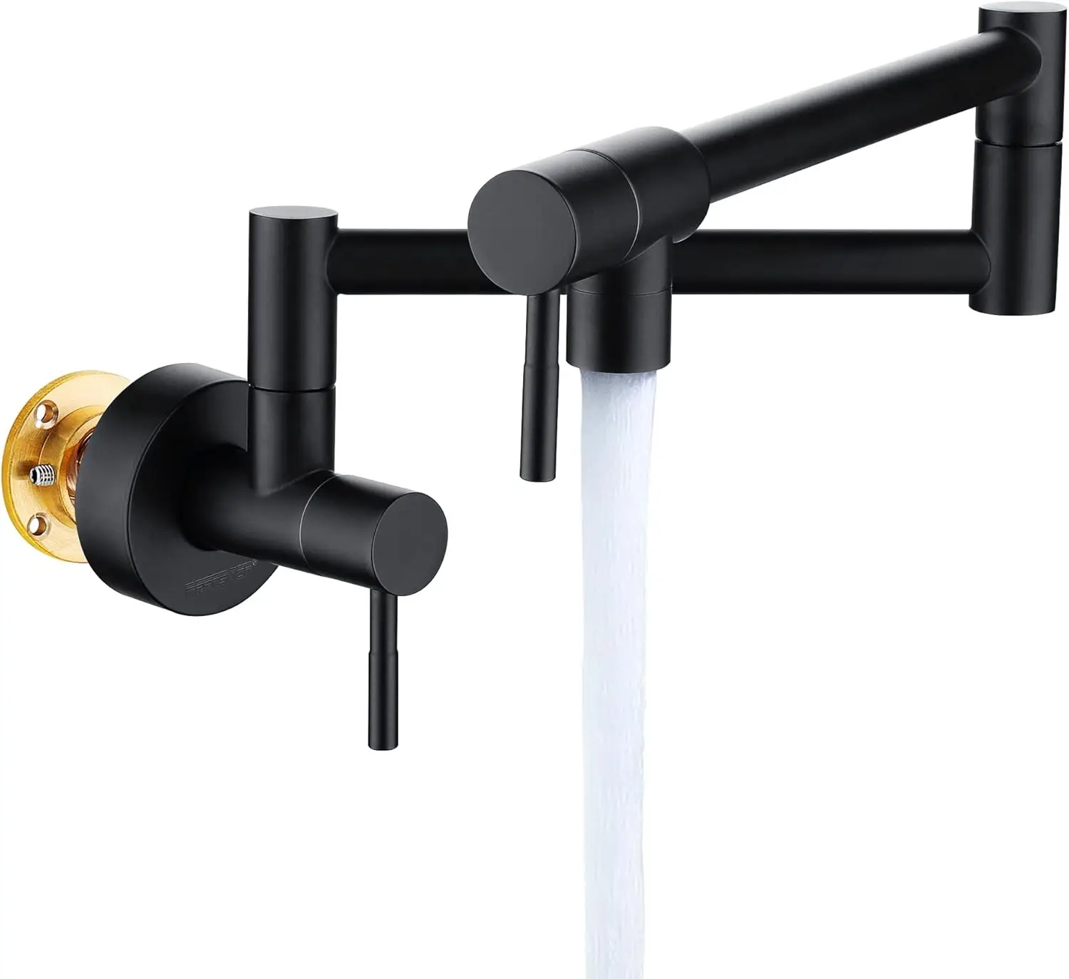 

Matte Black Pot Filler Faucet, Wall Mount, Brass Folding with Double Joint Swing Arm, Single Hole, Two Handles