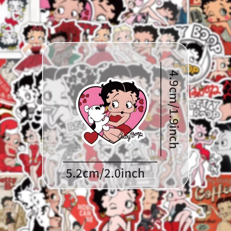New 50PCS Betty Boop Sticker Anime Character Cute Shape Decorative Water Cup Notebook Phone Case Student DIY Waterproof Sticker view 2