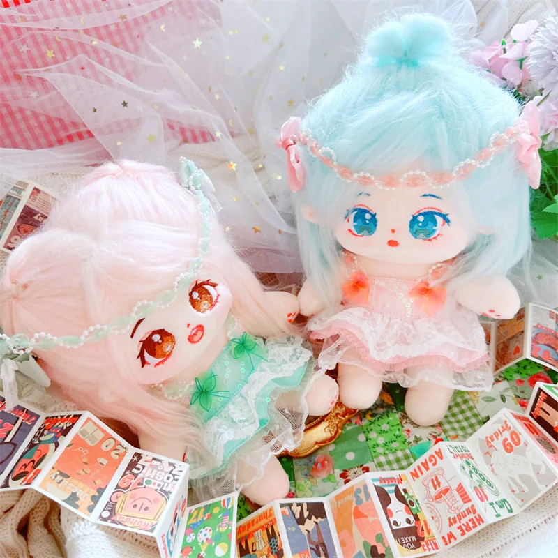 20cm Cartoon Idol Stuffed Soft Doll Kawaii Plush Star Doll Pink Dress Set Doll Clothes Accessories Fans Girls Collection Gifts