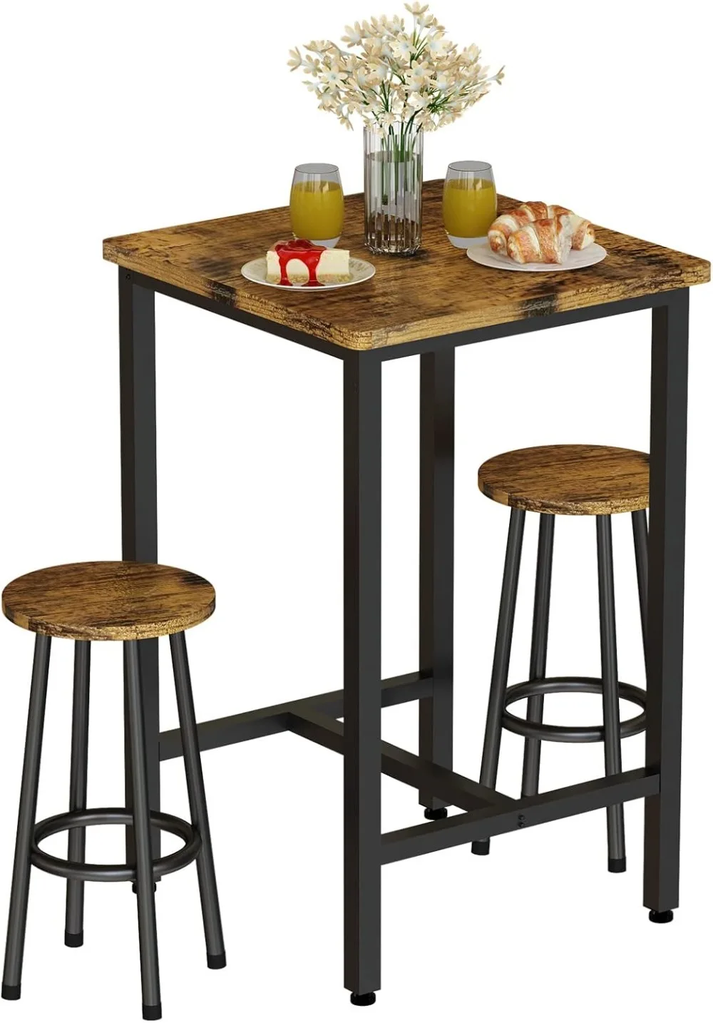 

Recaceik 3 Piece Pub Dining Set, Modern Bar Table and Stools for 2 Kitchen Counter Height Wood Top Bistro Easy Assemble