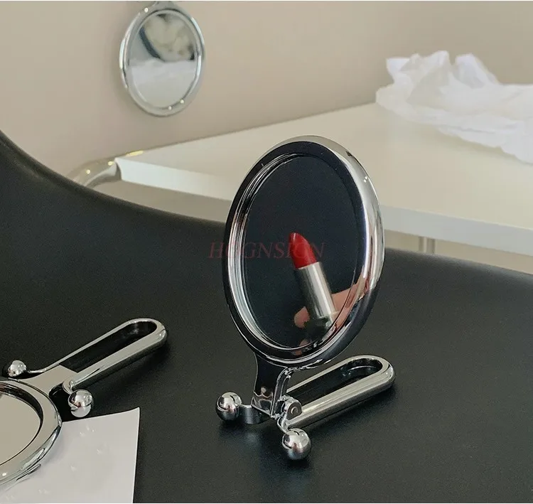 Small mirror portable household desktop handheld double-sided makeup mirror foldable makeup handle mirror