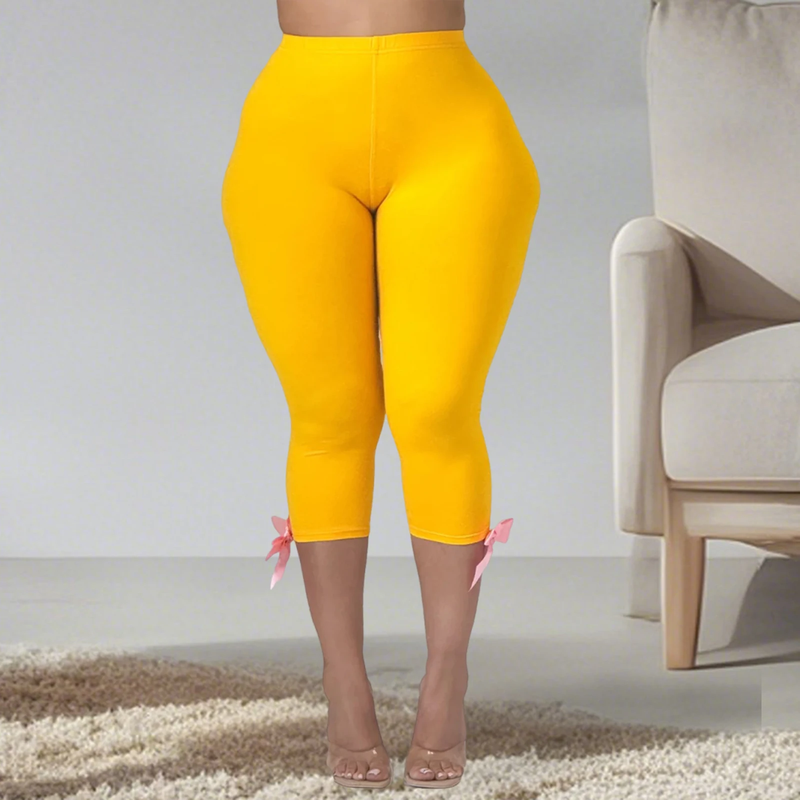 Pantalon Capri pour femmes avec nœud 3D, collants longs et courts, Leggings de travail décontractés pour le bureau en plein air