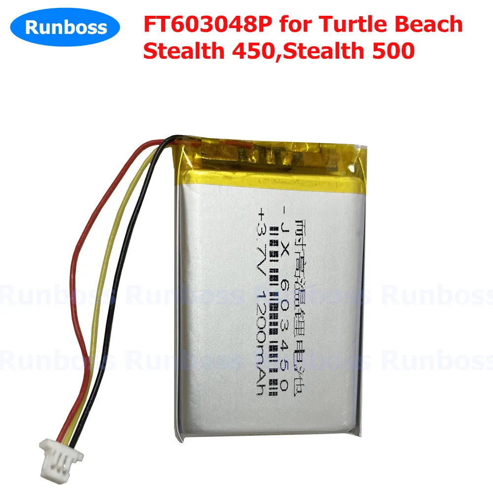 New 3.7V 1200mAh Li-Ploymer Battery FT603048P for Turtle Beach Stealth 450, Stealth 500 with 3-wire Plug