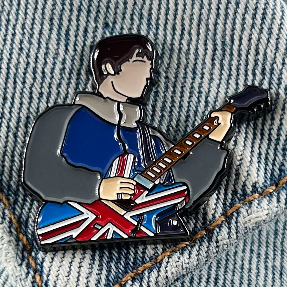 British Guitar Singer Enamel Pin Union Jack Guitar Badge Music Jewelry Fan Gift Collection