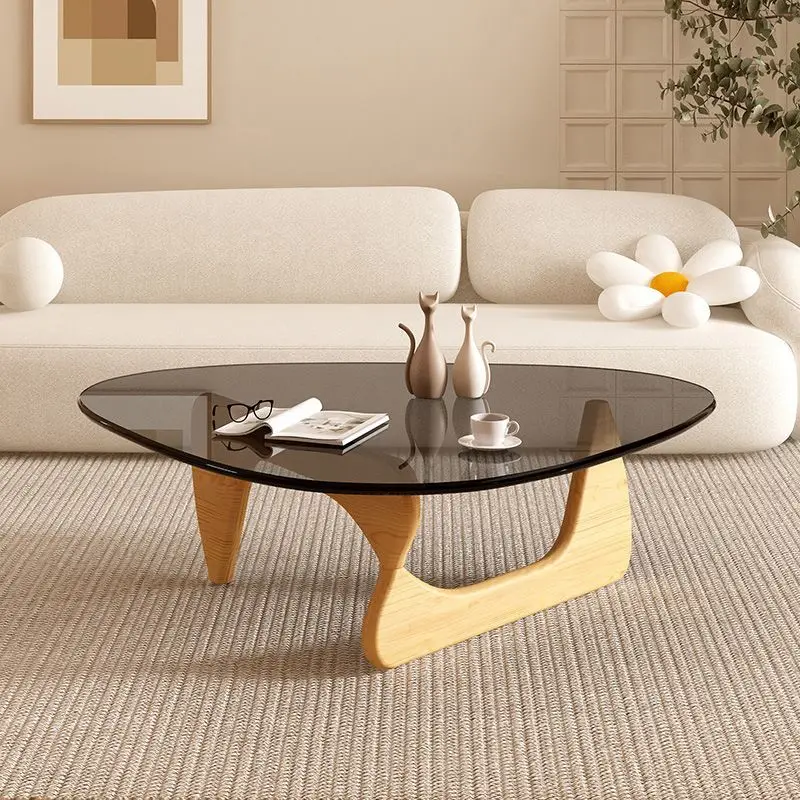 Solid Wood Glass Coffee Table, Living Room, Household Small Unit, Simple And Modern Creative Irregular Triangular Tea Table