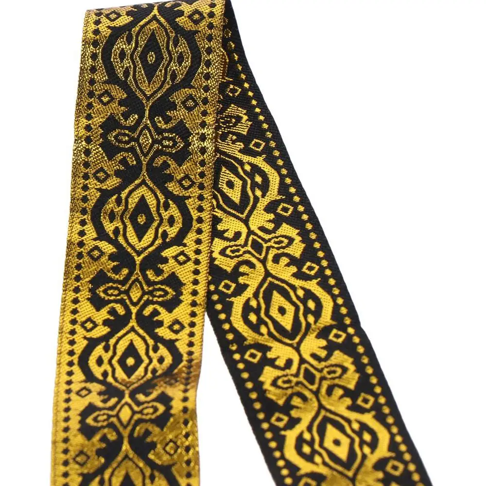 7.6 Yards White Gold Jacquard Ribbon 1.3 Inch Wide Black Gold Ethnic Ribbon Boho Ribbon for Home Curtain Decor