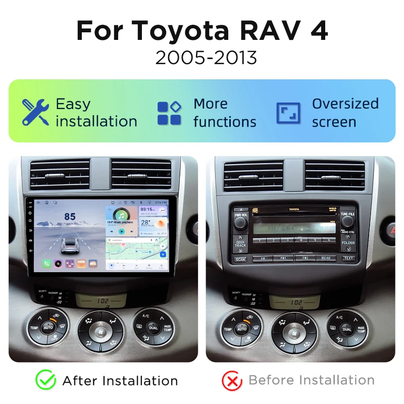 Radio para automóvil Cestovet 8 Core 4G WiFi para Toyota RAV 4 2005 2006 2007 2008 2009 2010 2011 2012 2013, pantalla IPS, CarPlay, Android Auto, GPS, navegación, estéreo, SWC, BT, FM, AM, RDS, DSP, 2Din, Mirror Link, reproductor multimedia, chat de voz con IA, cámara 360 opcional, actualización OTA, unidad principal.