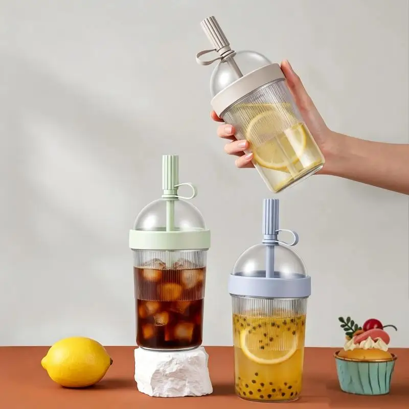 1Pcs Plastic Coffee Cup Cold: Drink Tumbler Double Drinking Lid Straw Women Men Travelers Students Home Office