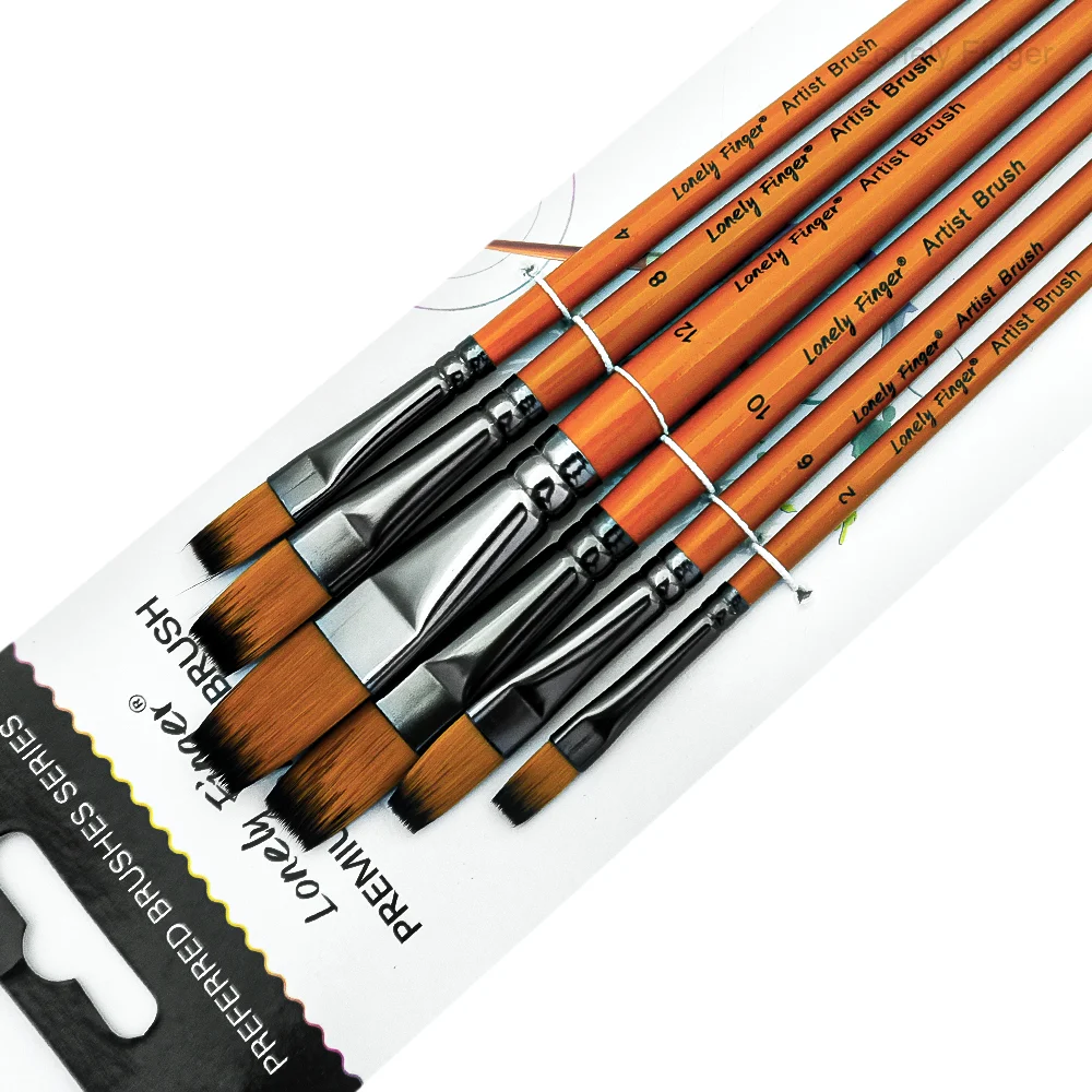 6Pcs Flat Tip Art Paint Brushes Set - Premium Synthetic Nylon Bristles, Beginner-Friendly for Oil, Watercolor & Acrylic, Easy to