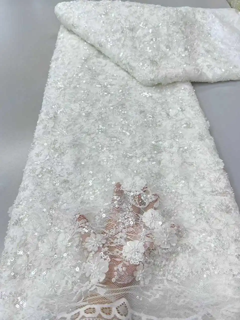 

New Beads and Sequins 2026 Fabric Dress for Party Embroidery Net Lace High Quality Fabric Wedding Party Dresses