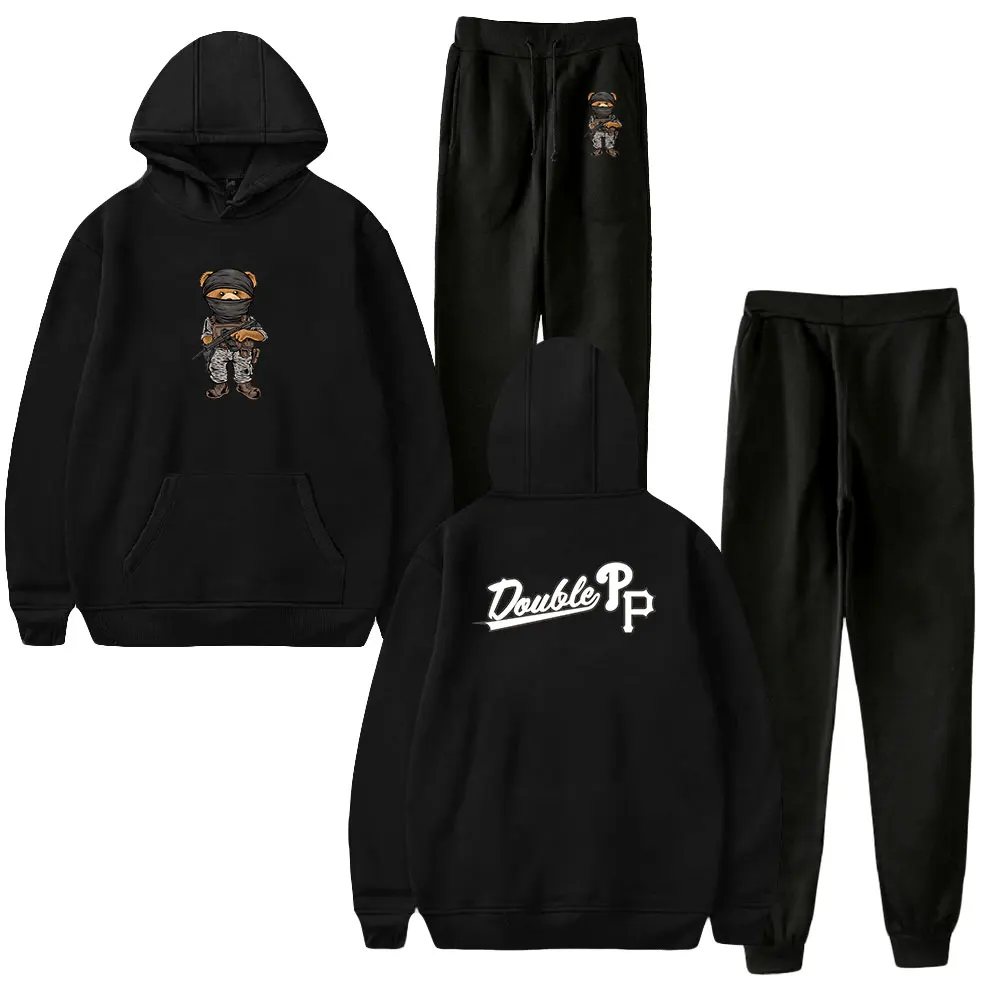 

Peso Pluma Peso Bear Merch Double PP 2023 Tour Hoodie Jogger Pants Fashion Two Piece Set Sweatshirts+Sweatpants Women Men's Set