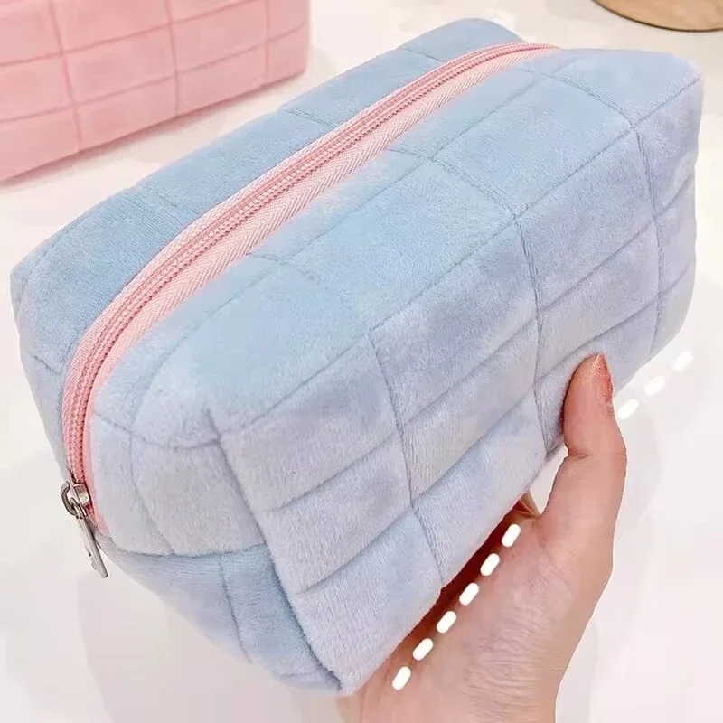 Portable Cosmetic Storage Bag | Women Zipper Makeup Organizer | Solid Fur Handbag Travel Make Up Toiletry Pouch Pencil Case