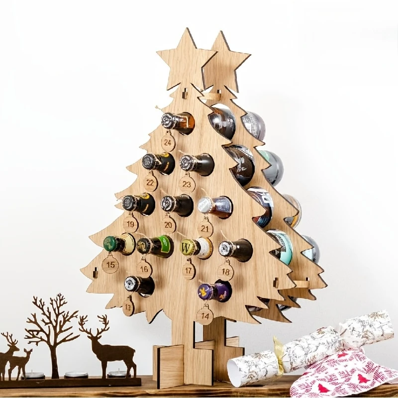 Creative Wooden Christmas Countdown Wine Rack with 24 Bottle Holders Wine Bottle Holder Bar Tools Christmas Gift Home Decoration