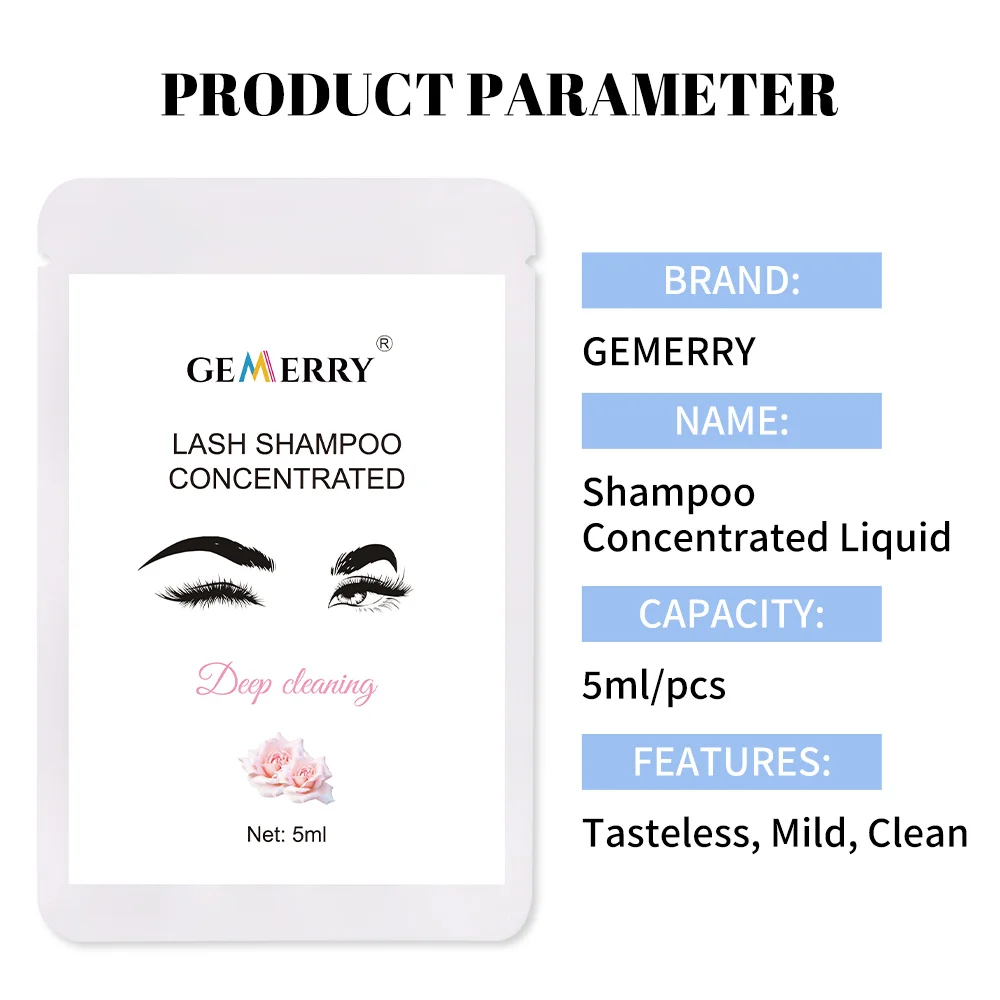 Gemerry 5ml Eyelash Shampoo Concentrated Liquid Lash Foam Cleanser Eyelash Lash Extension Supplies with Free Gift Empty Bottles