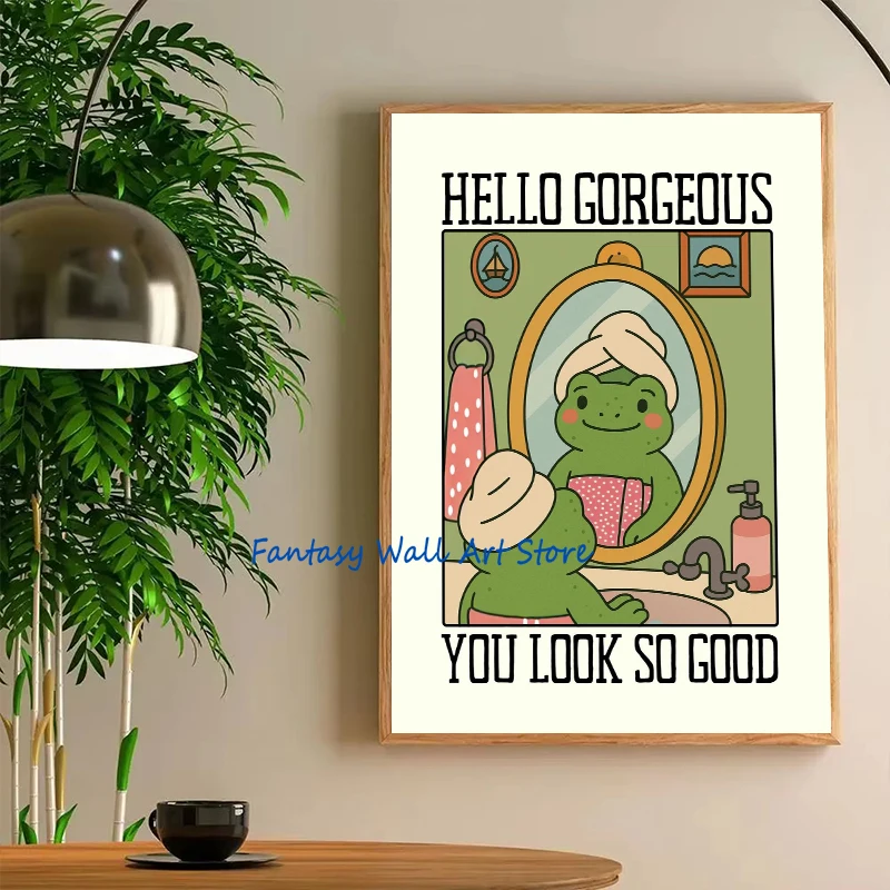 Wash Your Little Paws Funny Bathroom Cat More Floss Less Loss Dog Gorgeous Frog Poster Canvas Painting Wall Pictures Home Decor